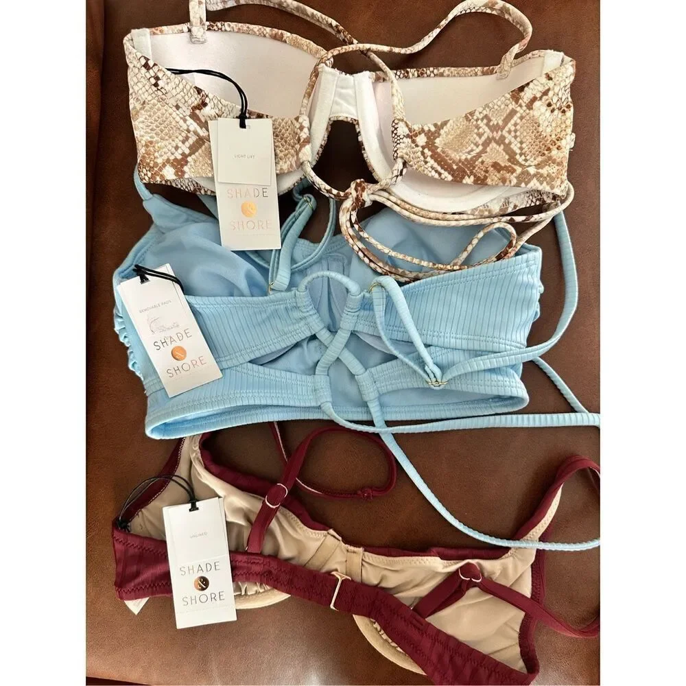 Shade and Shore 3x Bikini Tops Size 32B New Brown Maroon Blue